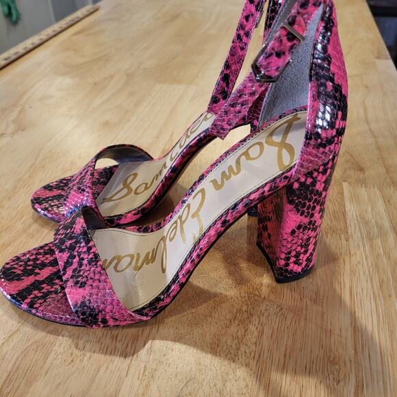 Sam Edelman YARO Pink Snake Block Heel Strappy Sling Back 4" Heel Size 8 - Picture 3 of 8